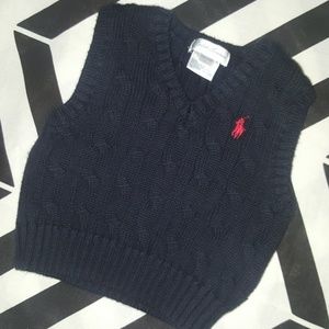 Navy Blue Ralph Lauren Cable Knit V Neck, 3 Mo